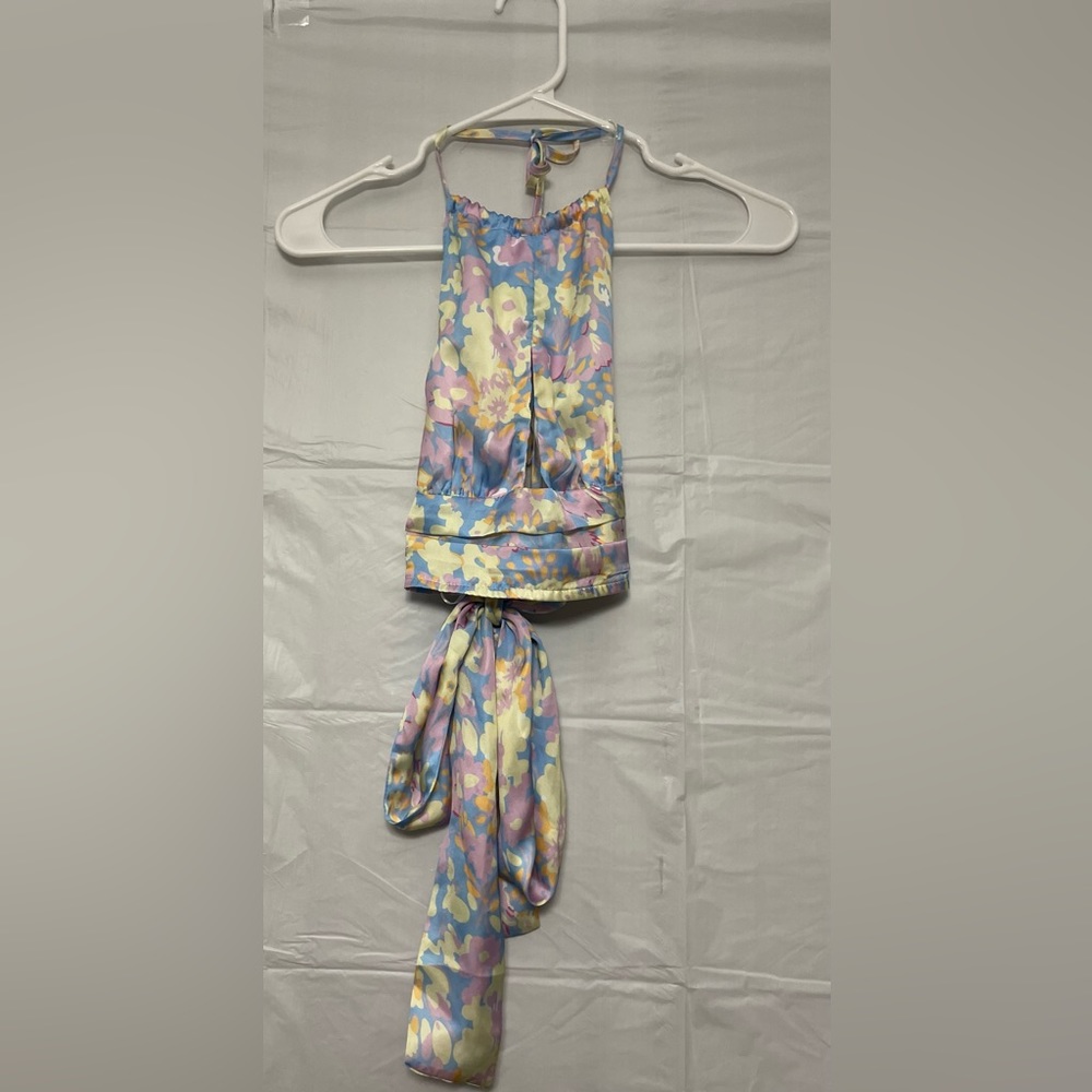 Double Crazy Blue & Purple Floral Halterneck Backless Cami